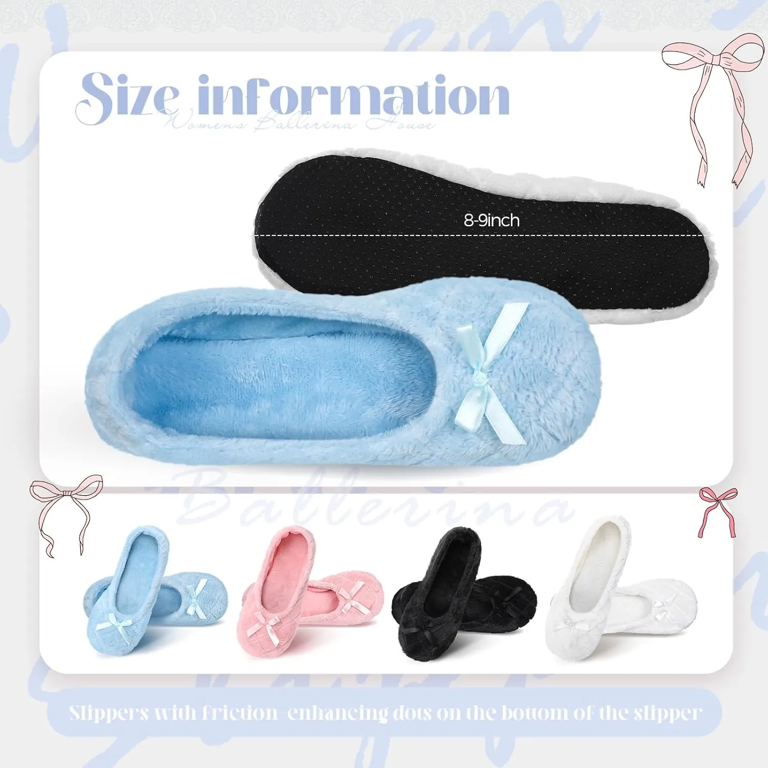 Geyoga 4 Pairs Women's Ballerina House Slippers with Satin Bow Tie Non Slip Bedroom Slippers Warm Ballet Style Socks for Indoor Home wedding winter Birthday Gifts, 4 colors