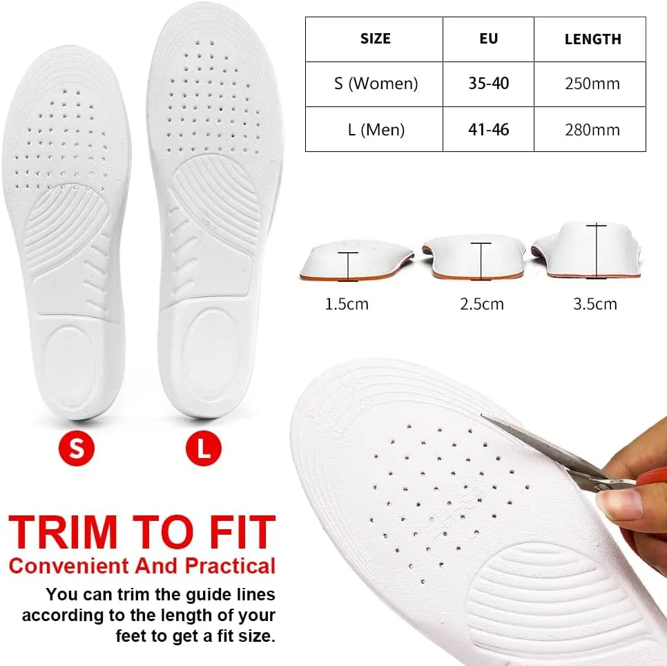 Height Increase Insole 1.5cm/2.5cm/3.5cm Breathable High Full Shoe Insoles Shoe Inserts Cushion Pads Lift Kits Elevator Insoles for Men Women White