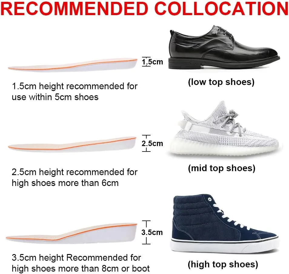 Height Increase Insole 1.5cm/2.5cm/3.5cm Breathable High Full Shoe Insoles Shoe Inserts Cushion Pads Lift Kits Elevator Insoles for Men Women White