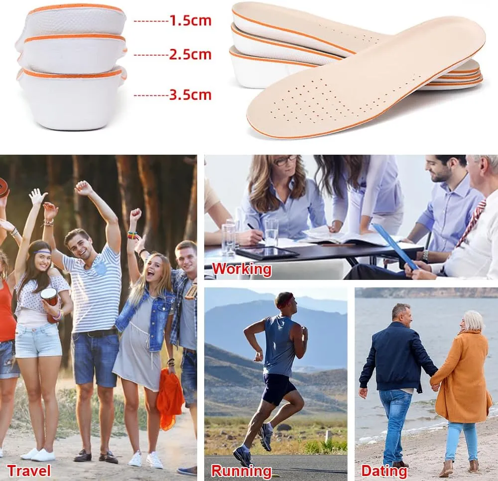 Height Increase Insole 1.5cm/2.5cm/3.5cm Breathable High Full Shoe Insoles Shoe Inserts Cushion Pads Lift Kits Elevator Insoles for Men Women White
