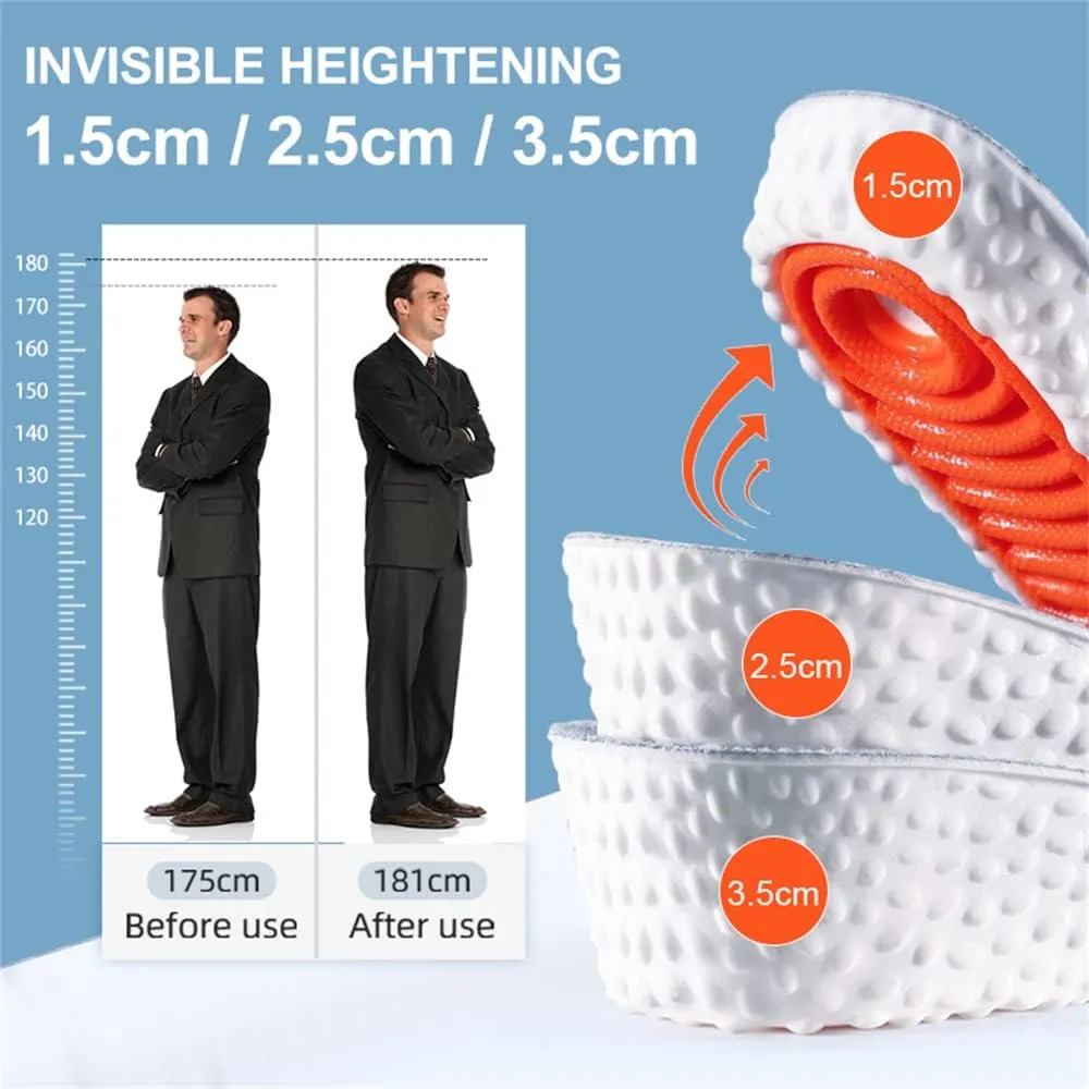Height Increase Insole Elastic Shock Absorbing Sports Shoe Insoles, Heel Lift Inserts Elevator Insoles for Men & Women (3.5cm-White, Women US 7-8.5)