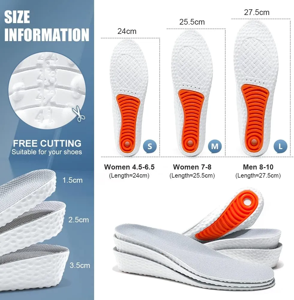 Height Increase Insole Elastic Shock Absorbing Sports Shoe Insoles, Heel Lift Inserts Elevator Insoles for Men & Women (3.5cm-White, Women US 7-8.5)