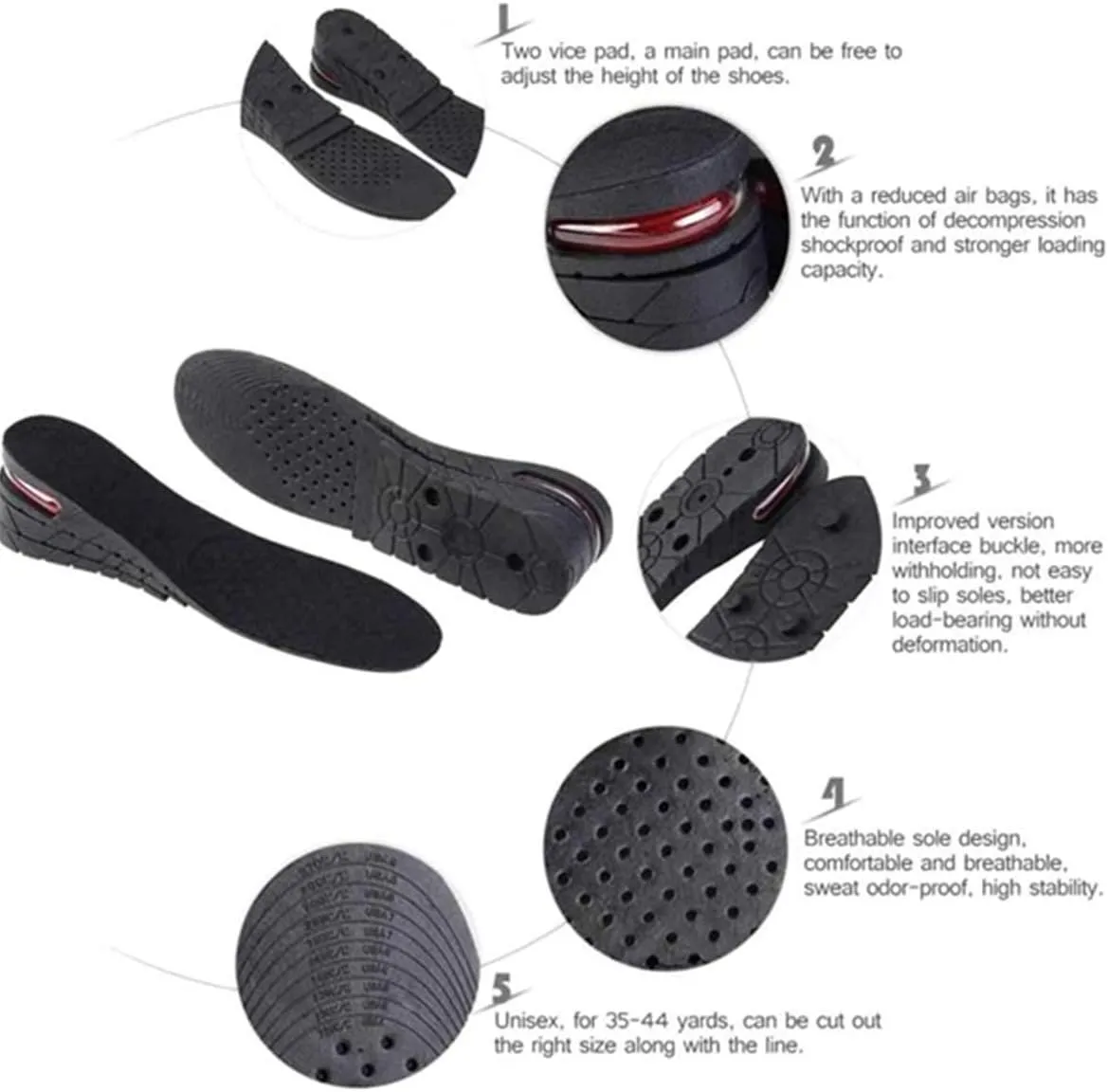 Height Increase Insoles Air Taller Cushion Shoes Insoles Heel Insert for Men and Women 2-Layer 5 cm