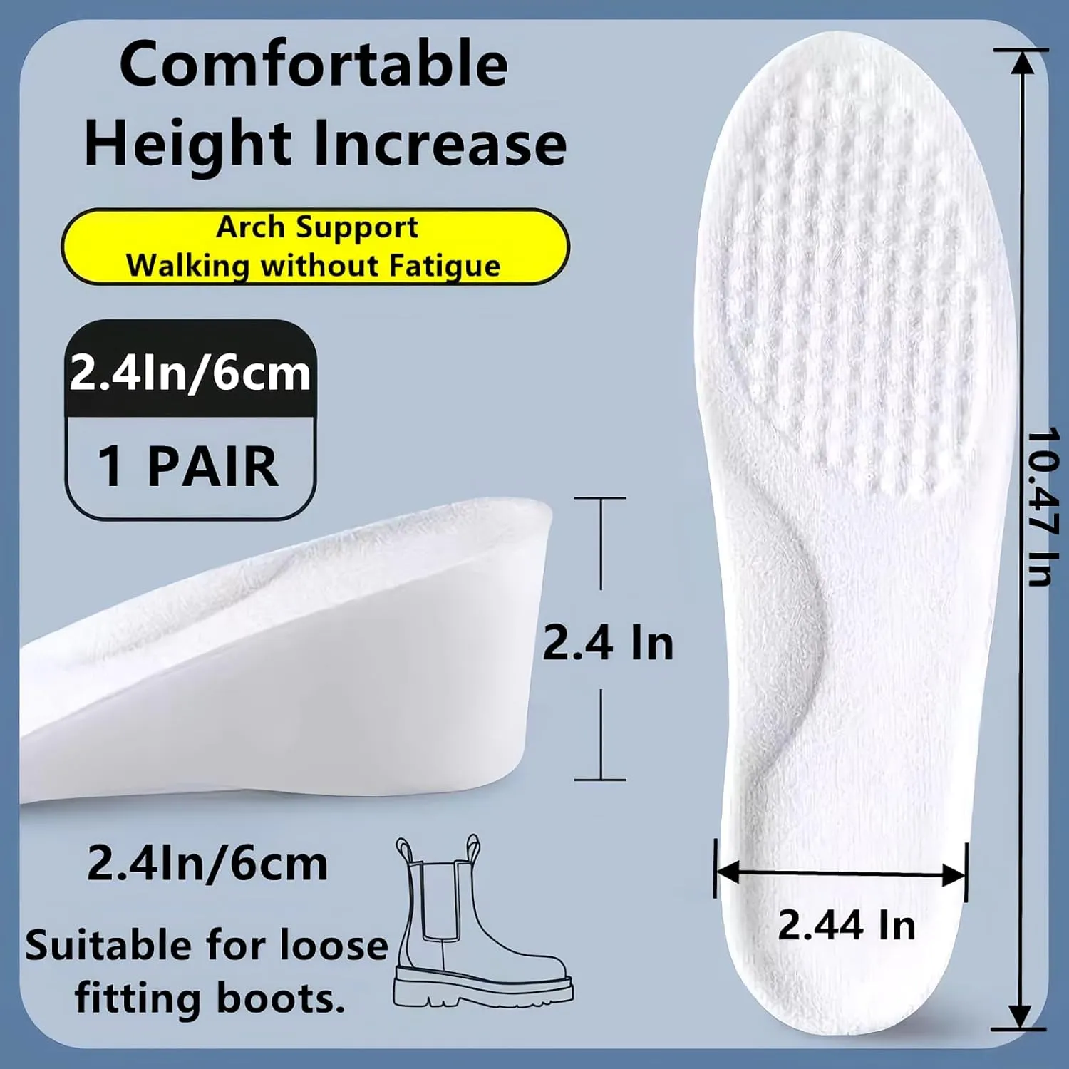 Height Increase Insoles for Women Man,Foot Lifts for Shoes,Insoles That Make You Taller,Height Boosting Insoles for Men,Brandone Height Insoles 3 Inch,Shoe Height Booster (10.47''Lx2.4''UP) (1PAIR)