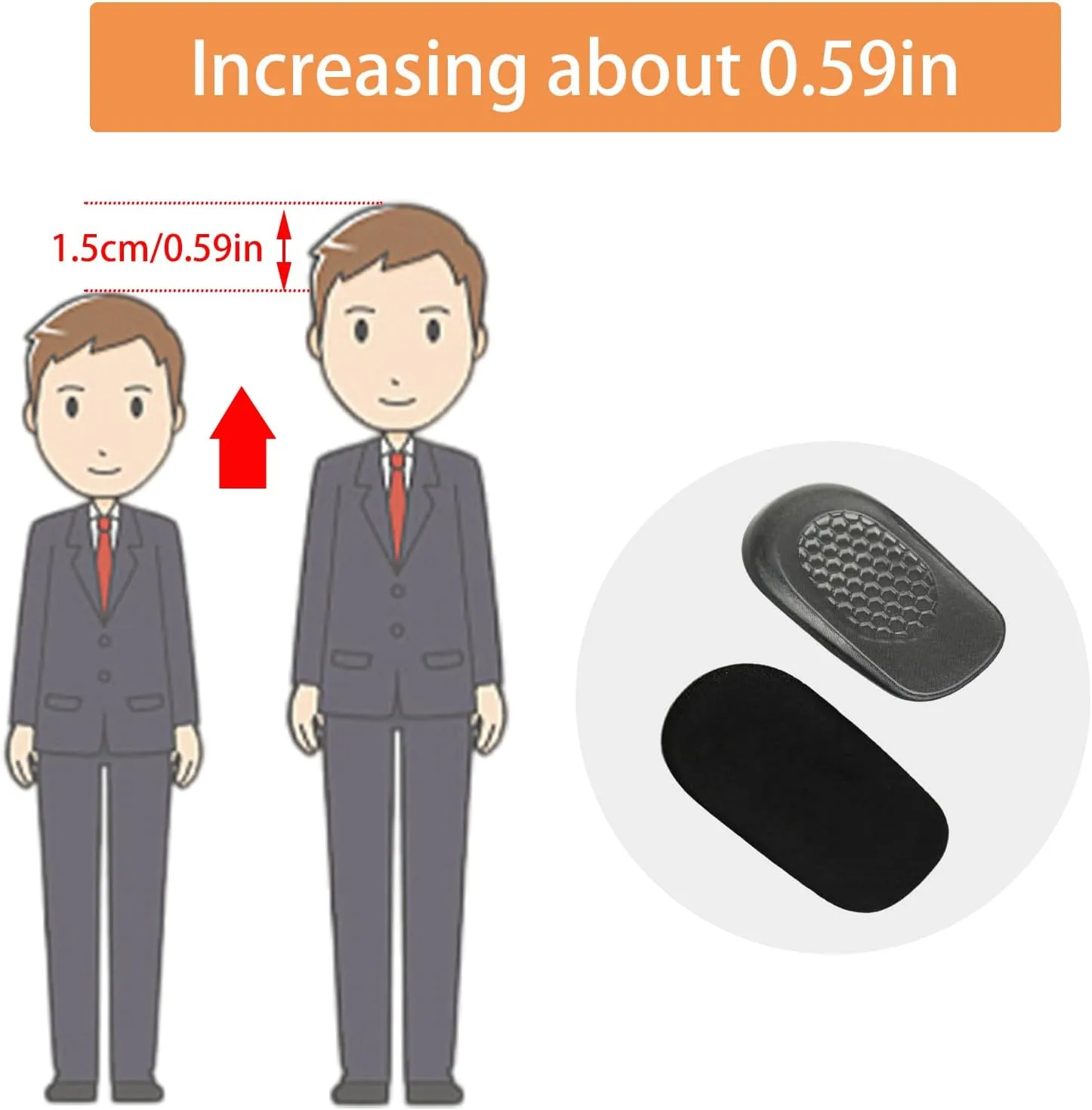 Height Increase Insoles, Gel Height Increasing Insoles, Heel Lift Inserts for Women Men, Comfort Half Foot Insoles
