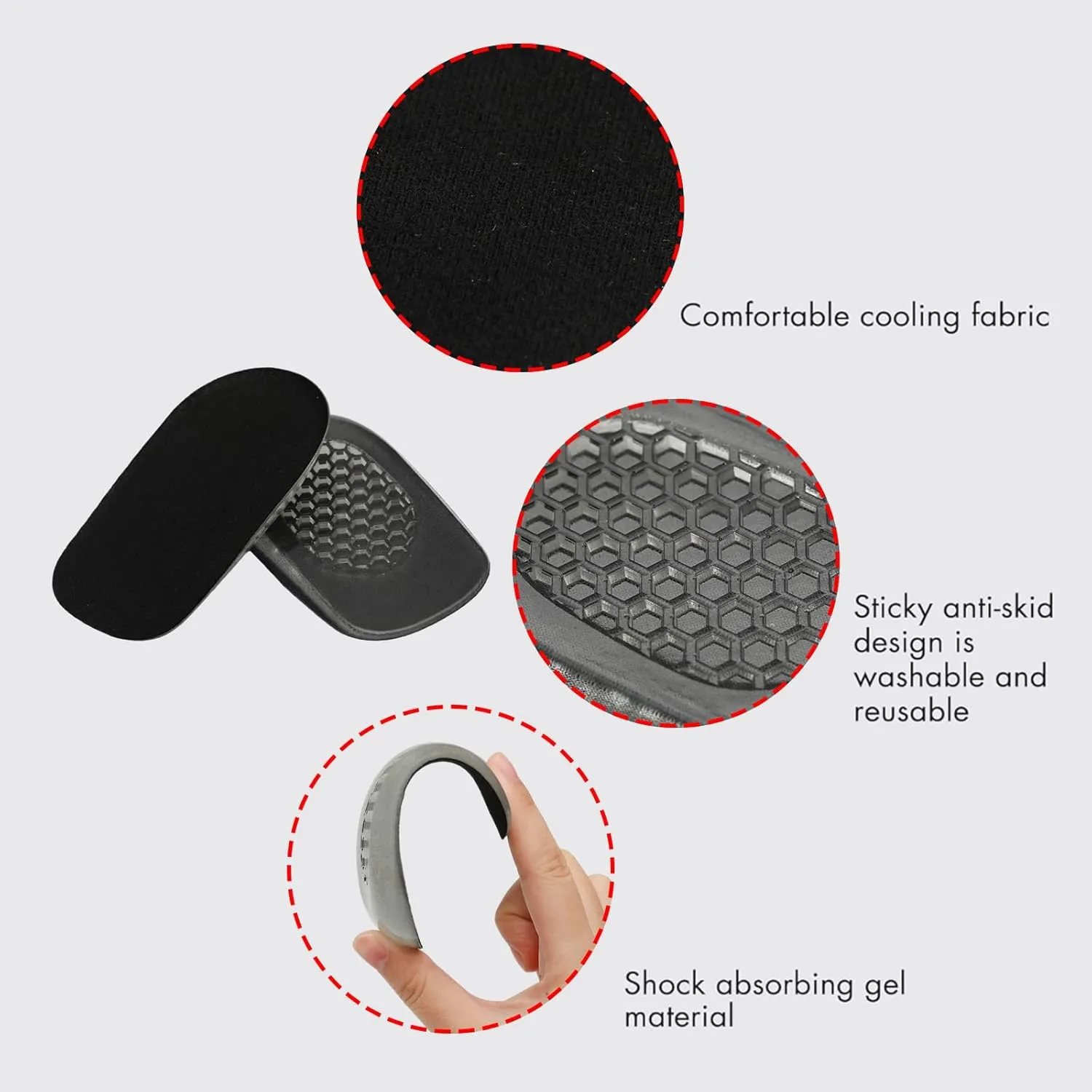 Height Increase Insoles, Gel Height Increasing Insoles, Heel Lift Inserts for Women Men, Comfort Half Foot Insoles