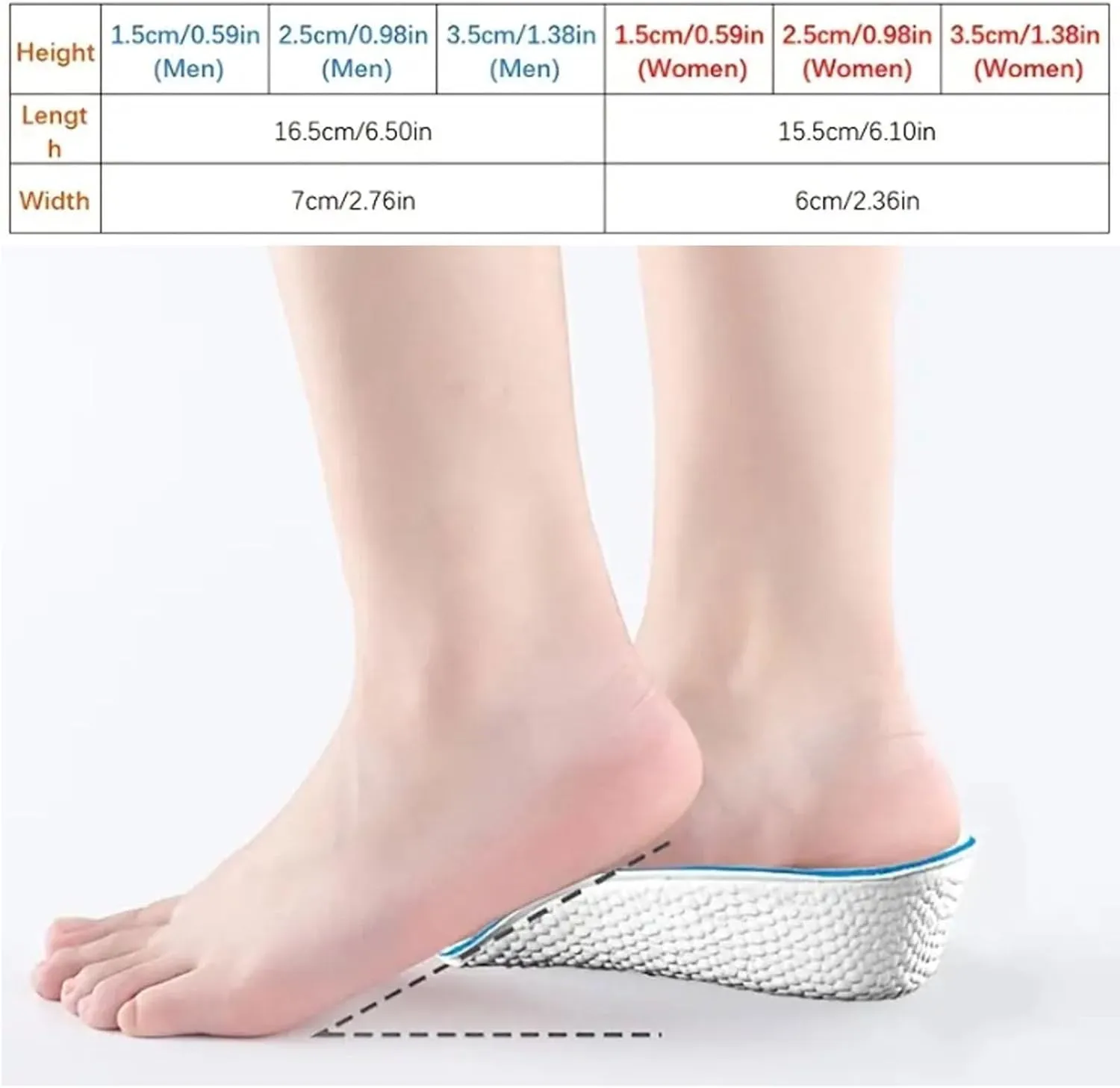 Height Insoles, Orthopedic High Pads for Men, Height Increase Insoles - Arch Support Insoles for Plantar Fasciitis, Height Increasing Shoes Pads (Black,3.5cm/1.37inch)