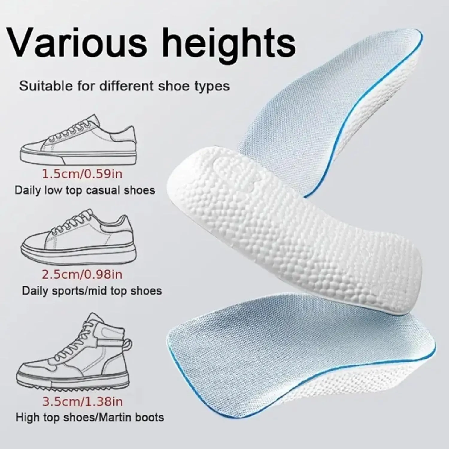 Height Insoles, Orthopedic High Pads for Men, Height Increase Insoles - Arch Support Insoles for Plantar Fasciitis, Height Increasing Shoes Pads (Black,3.5cm/1.37inch)