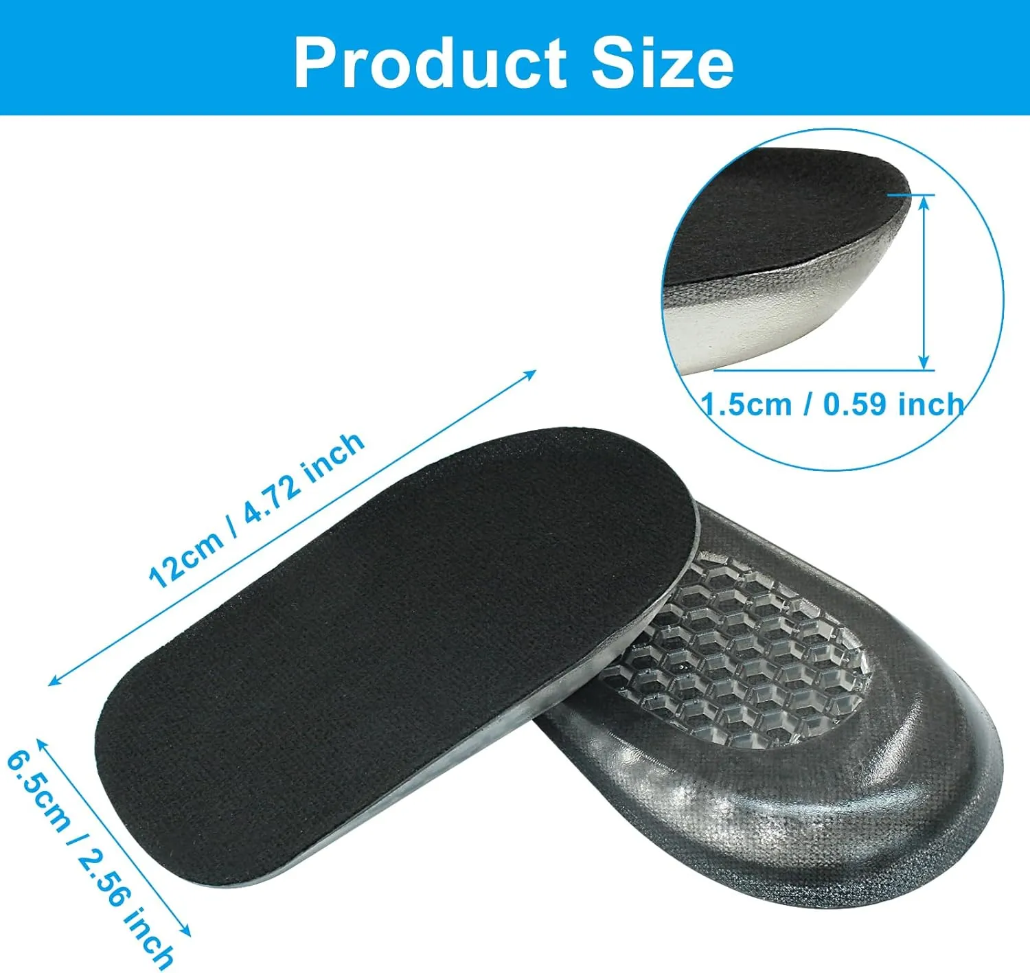 Hitefu 2 Pairs Gel Height Increasing Insoles, Soft Shoe Lifts for Women Men Silicone Heel Lifts, Comfort Half Foot Insoles for Uneven Legs & Leg Length Discrepancy (1/2 Inch - Black)