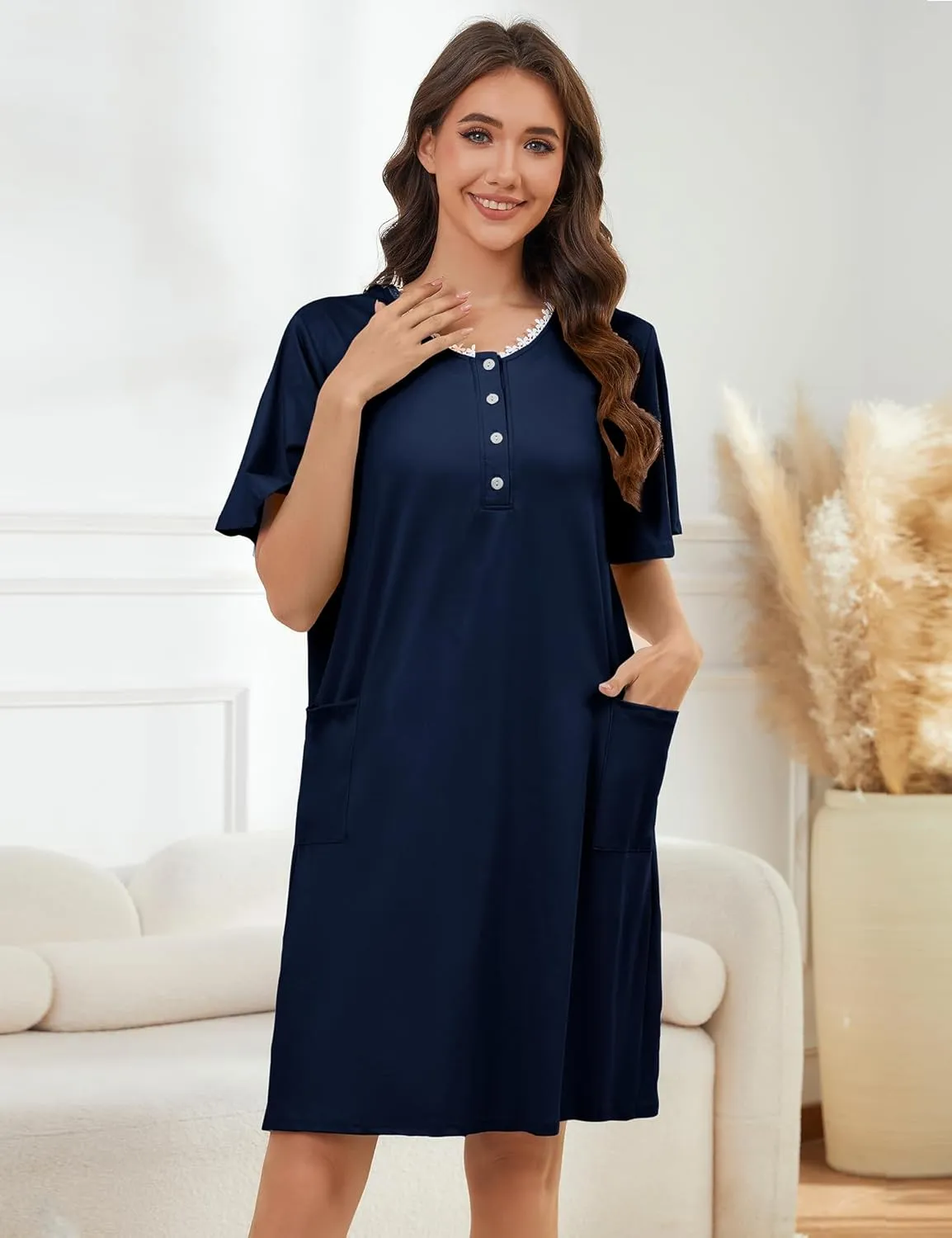 Hospital Gowns for Women Open Back Tear Away Snap Post Shoulder Surgery Short Sleeve Adaptive Clothing Nightgown