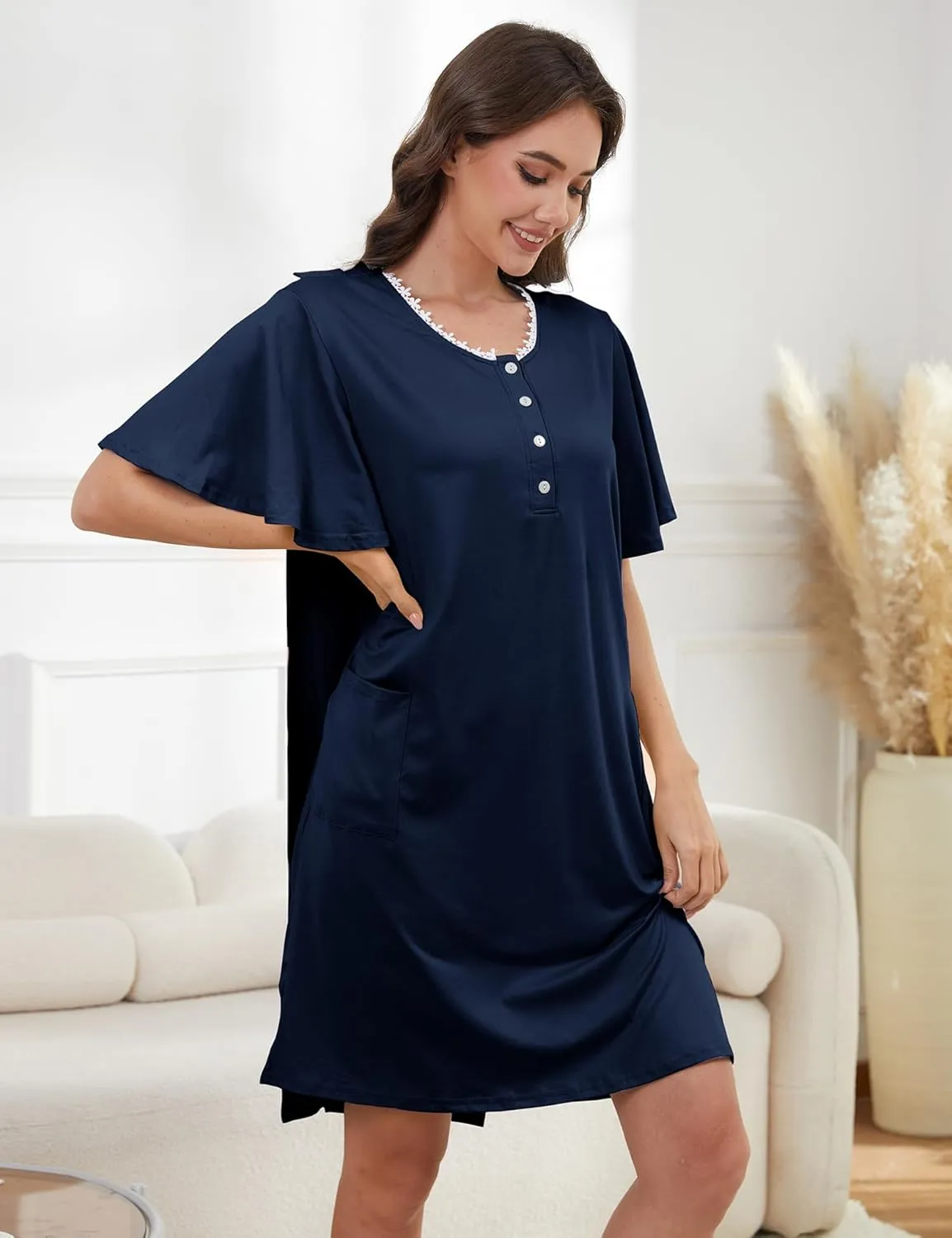 Hospital Gowns for Women Open Back Tear Away Snap Post Shoulder Surgery Short Sleeve Adaptive Clothing Nightgown