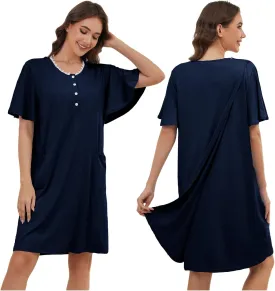Hospital Gowns for Women Open Back Tear Away Snap Post Shoulder Surgery Short Sleeve Adaptive Clothing Nightgown