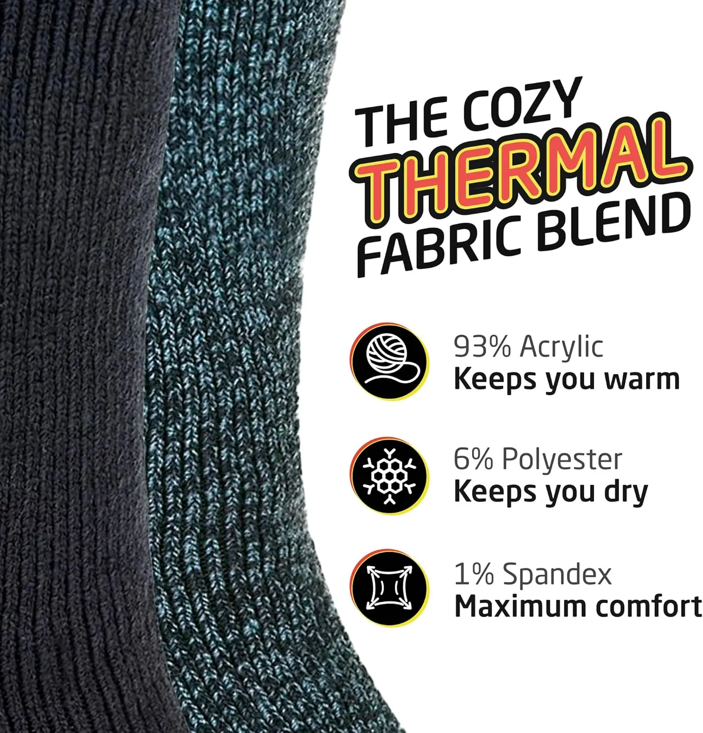 HOT FEET Thermal Socks for Men - Extreme Cold Weather, 2 Pack Thick Warm Socks, Winter Insulated, Size 6-12.5