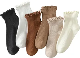 Hstyle 6 Pairs of Ruffle Socks Women, Cute Ruffle Ankle Socks