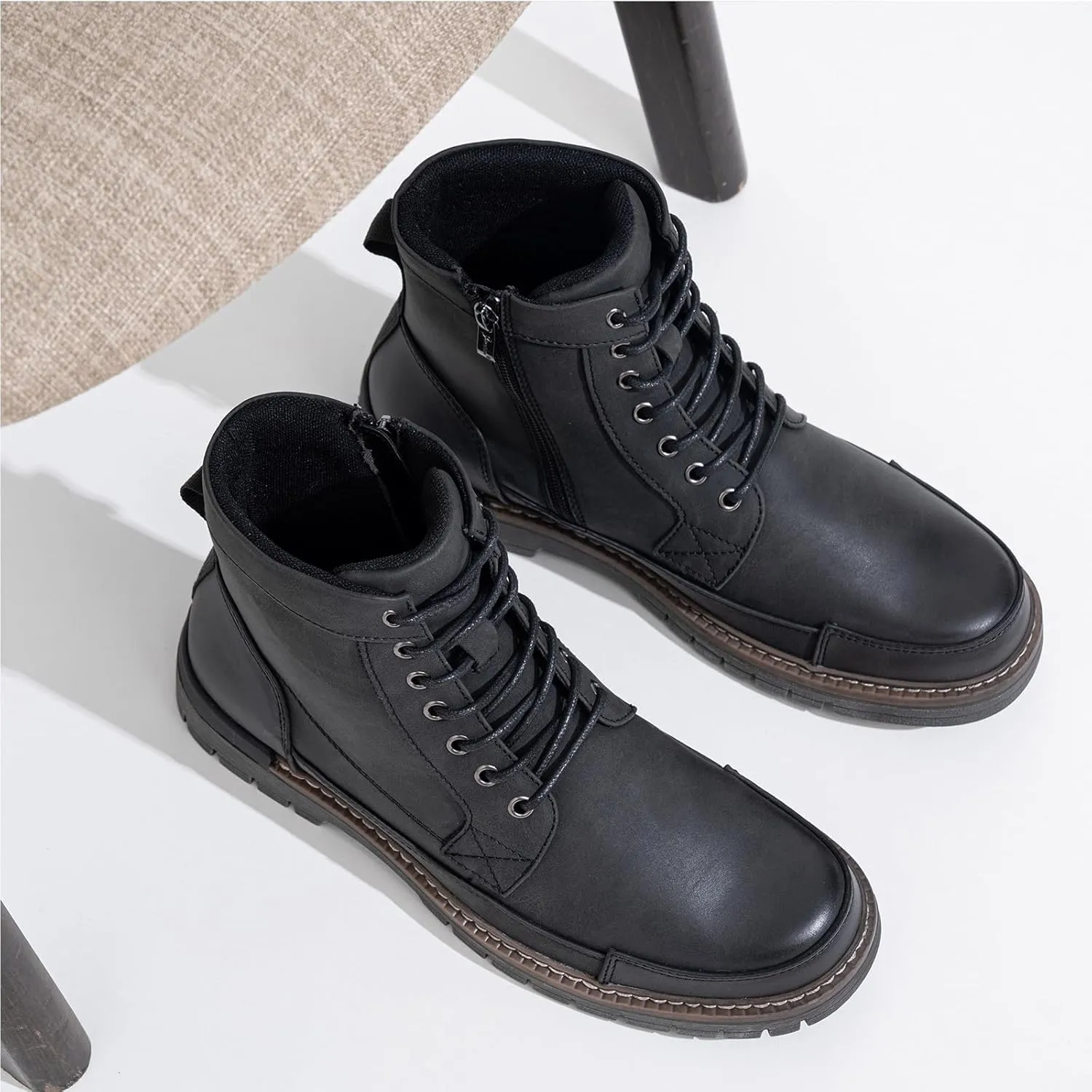 Jousen Mens Boots Casual Motorcycle Boot for Men Chukka Zipper Combat Botas Para Hombre Fashion