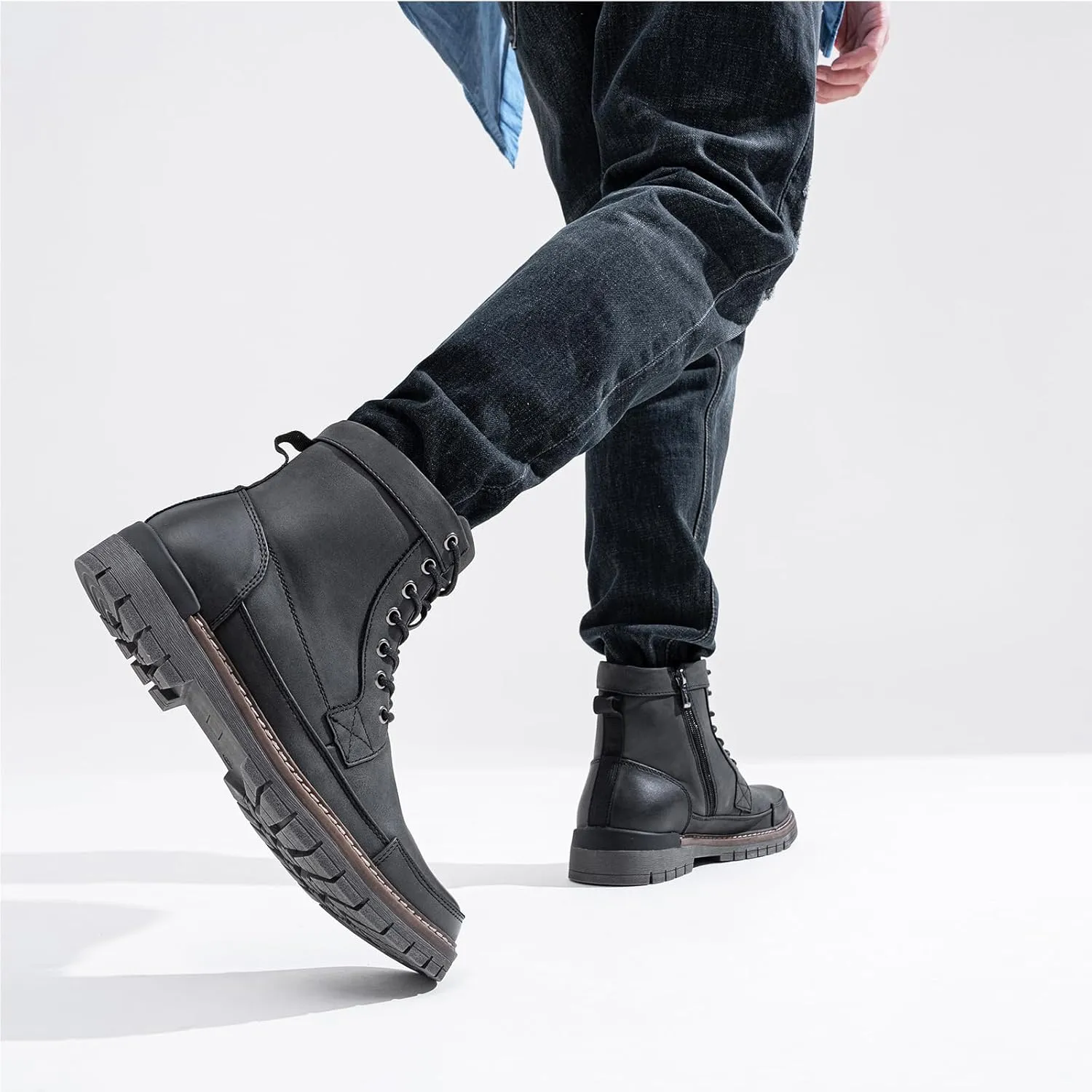 Jousen Mens Boots Casual Motorcycle Boot for Men Chukka Zipper Combat Botas Para Hombre Fashion