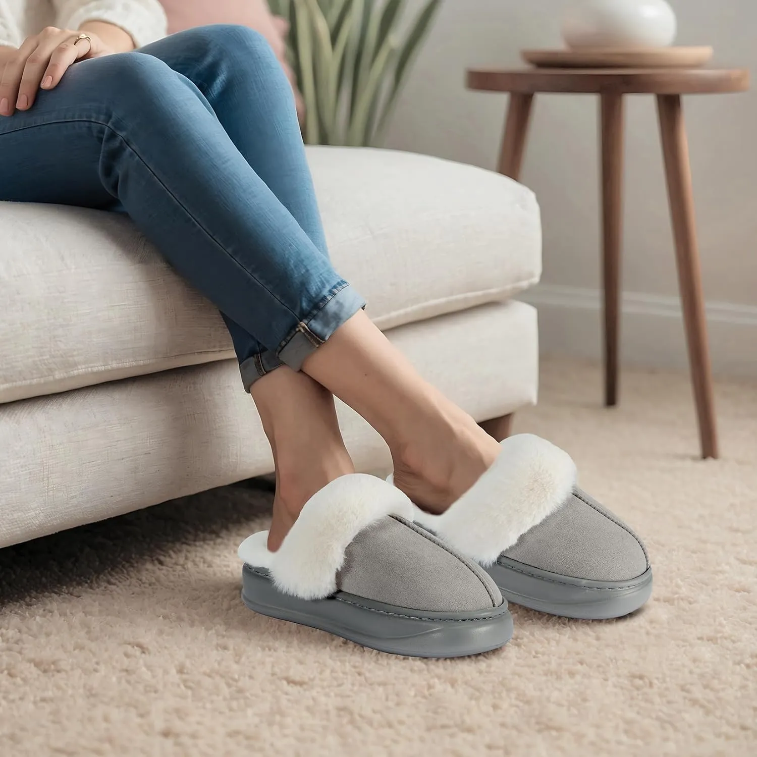 Jussy House Women's Indoor/Outdoor Slipper - Warm, Memory Foam, Anti-Slip Fluffy Slippers for Home, Bedroom, Birthday & Holiday Gifts