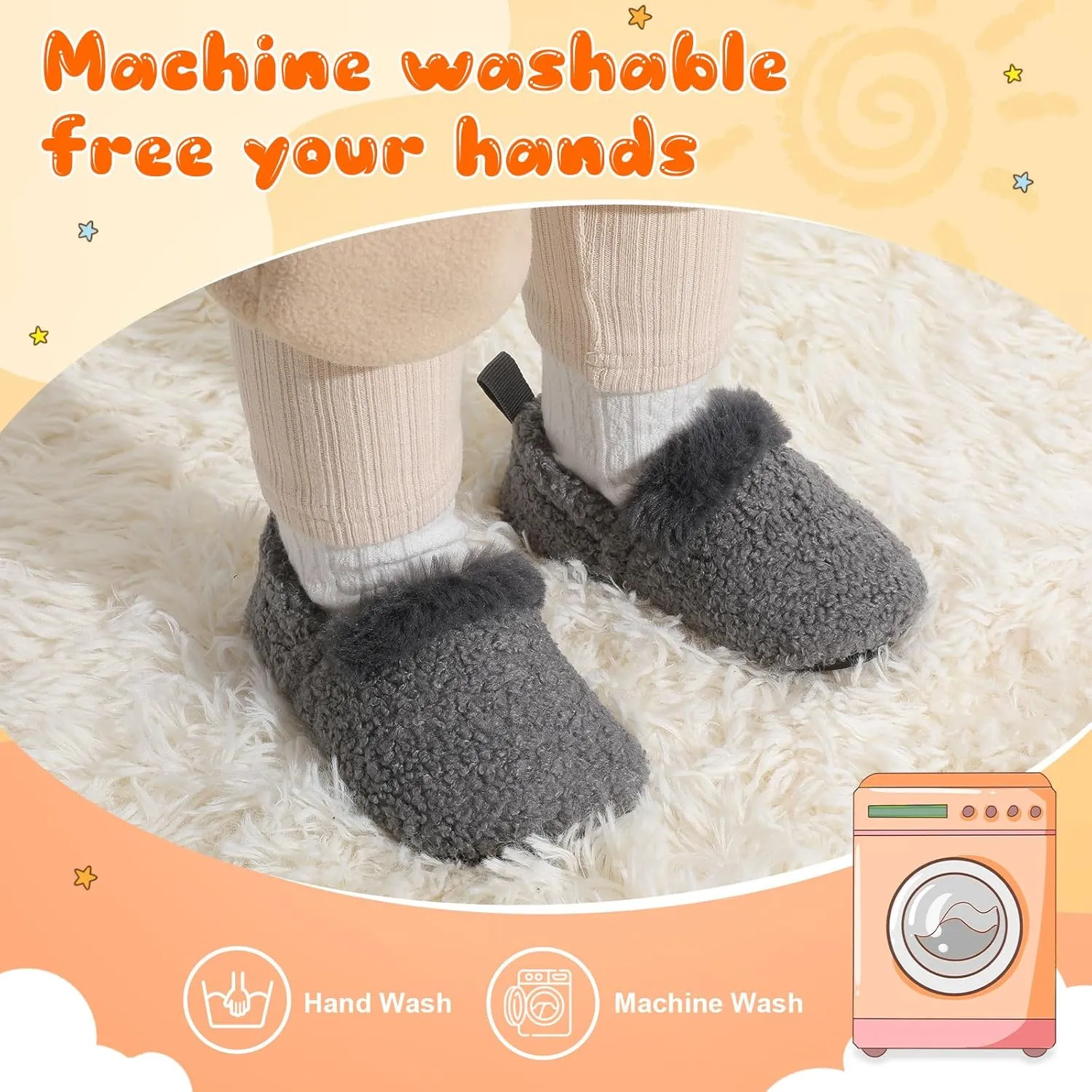 L-RUN Toddler Slippers for Girls Boys Warm House Shoes for Kids Baby Sock Shoes Non-Slip Rubber Sole Winter Home Slippers for Indoor
