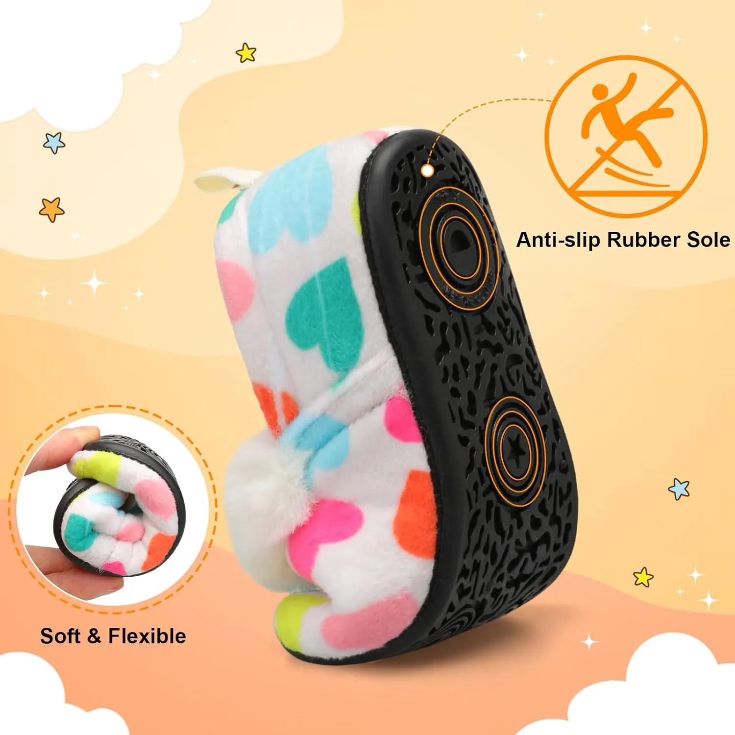 L-RUN Toddler Slippers for Girls Boys Warm House Shoes for Kids Baby Sock Shoes Non-Slip Rubber Sole Winter Home Slippers for Indoor