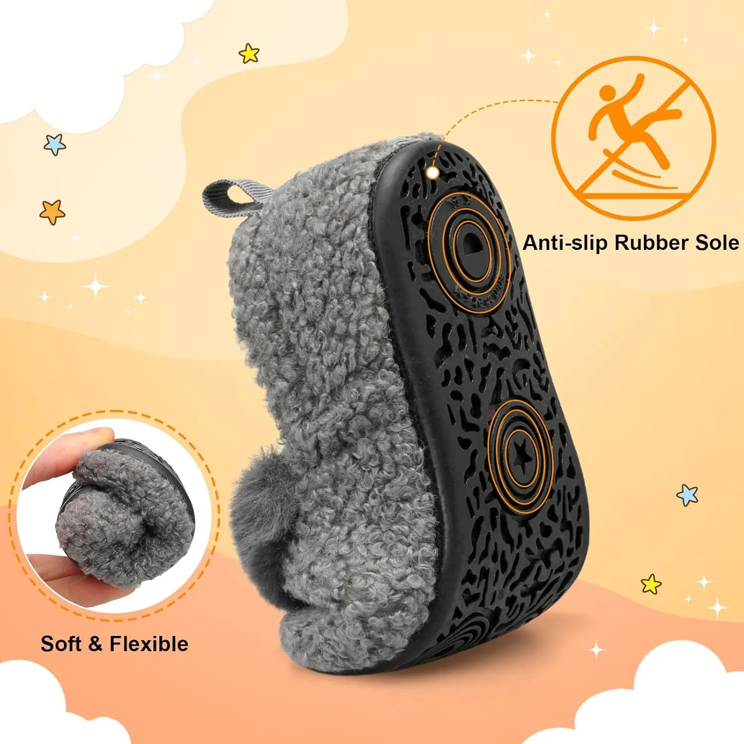 L-RUN Toddler Slippers for Girls Boys Warm House Shoes for Kids Baby Sock Shoes Non-Slip Rubber Sole Winter Home Slippers for Indoor