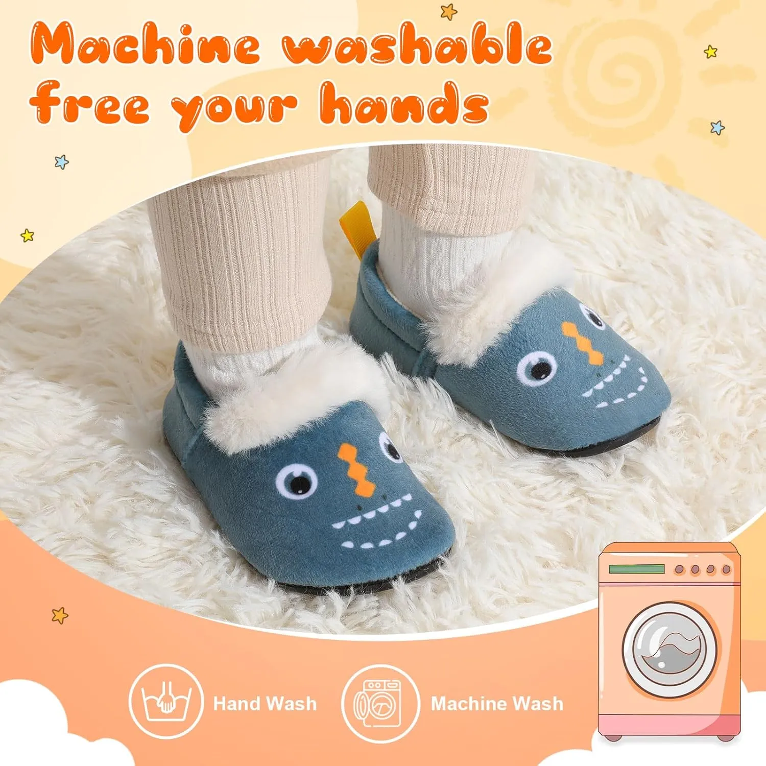 L-RUN Toddler Slippers for Girls Boys Warm House Shoes for Kids Baby Sock Shoes Non-Slip Rubber Sole Winter Home Slippers for Indoor