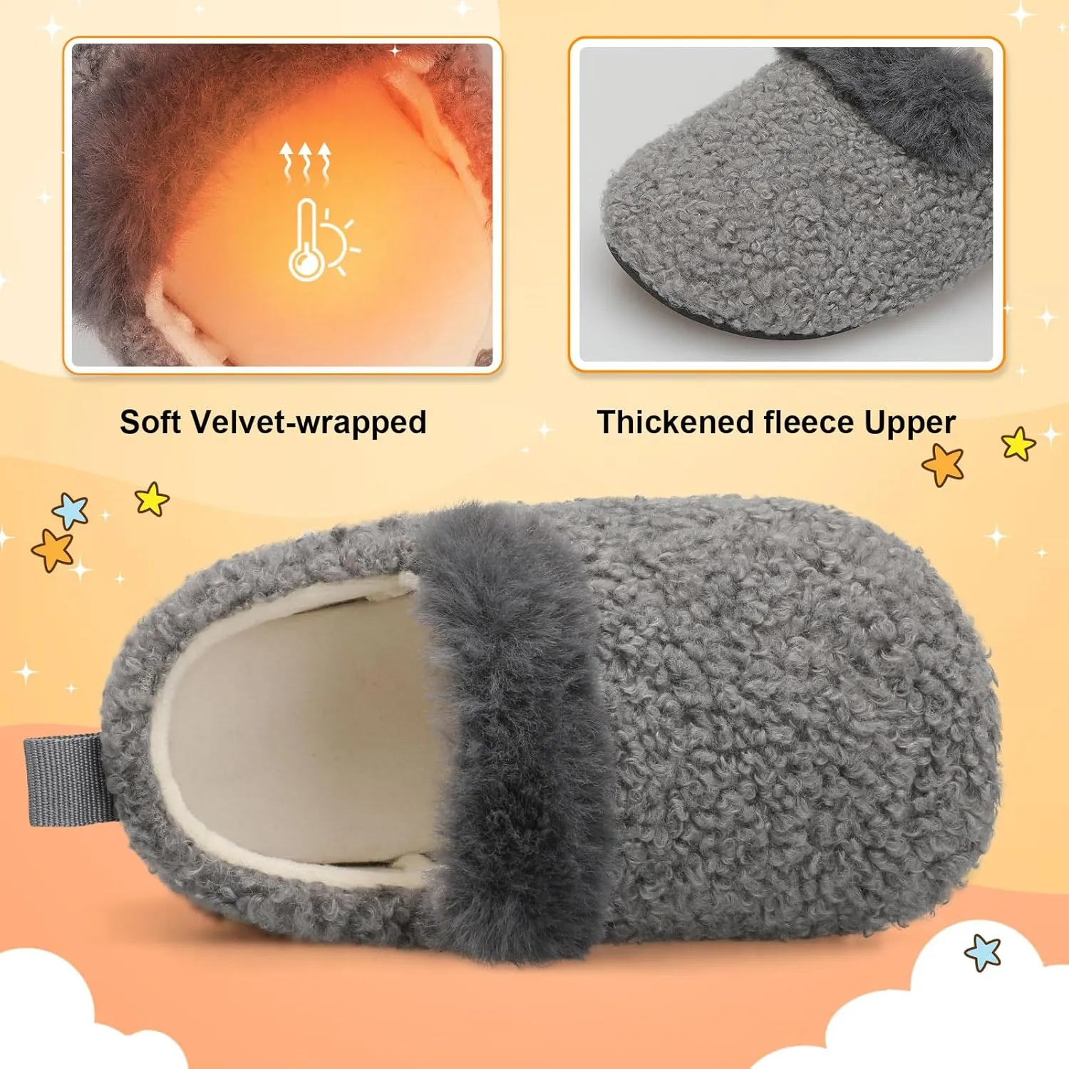 L-RUN Toddler Slippers for Girls Boys Warm House Shoes for Kids Baby Sock Shoes Non-Slip Rubber Sole Winter Home Slippers for Indoor