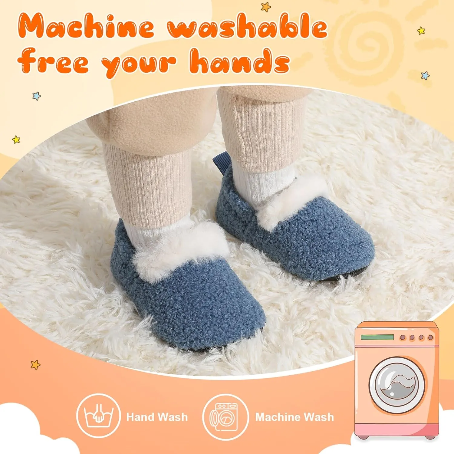 L-RUN Toddler Slippers for Girls Boys Warm House Shoes for Kids Baby Sock Shoes Non-Slip Rubber Sole Winter Home Slippers for Indoor