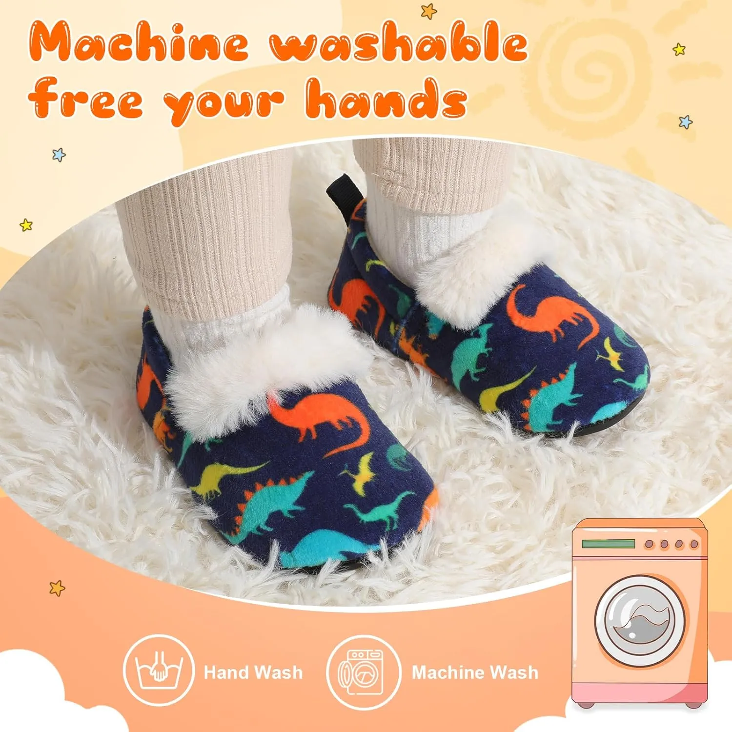 L-RUN Toddler Slippers for Girls Boys Warm House Shoes for Kids Baby Sock Shoes Non-Slip Rubber Sole Winter Home Slippers for Indoor