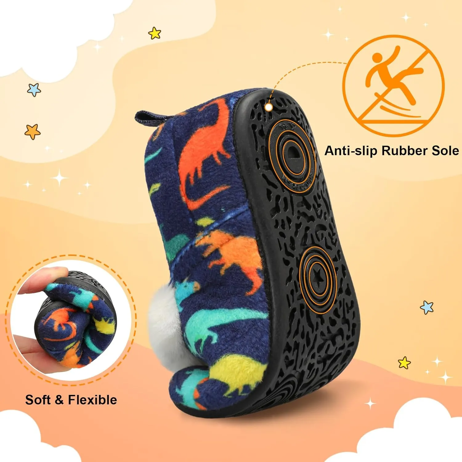 L-RUN Toddler Slippers for Girls Boys Warm House Shoes for Kids Baby Sock Shoes Non-Slip Rubber Sole Winter Home Slippers for Indoor