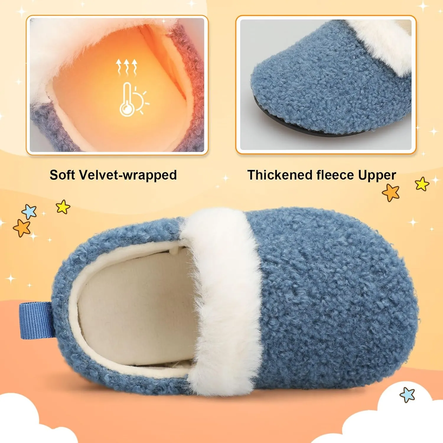 L-RUN Toddler Slippers for Girls Boys Warm House Shoes for Kids Baby Sock Shoes Non-Slip Rubber Sole Winter Home Slippers for Indoor