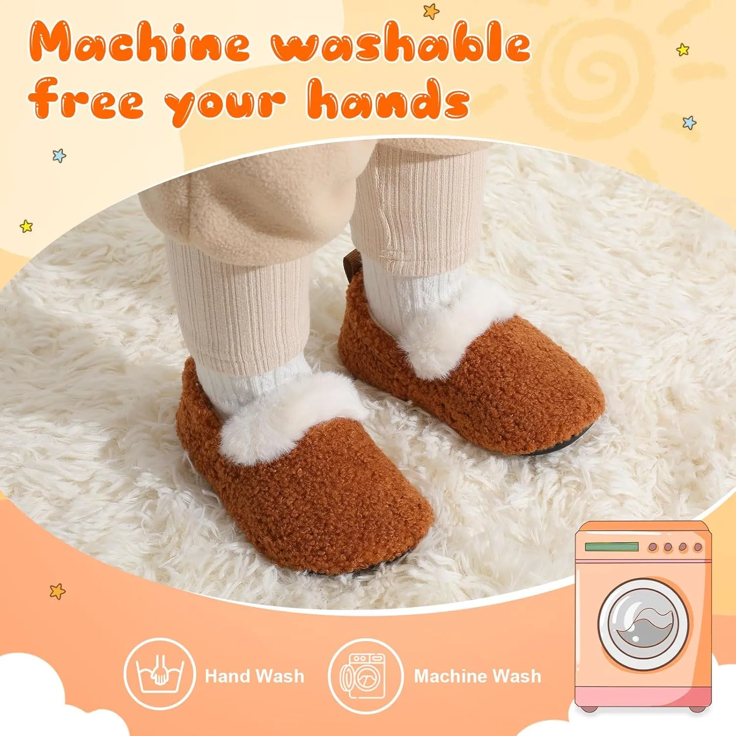 L-RUN Toddler Slippers for Girls Boys Warm House Shoes for Kids Baby Sock Shoes Non-Slip Rubber Sole Winter Home Slippers for Indoor