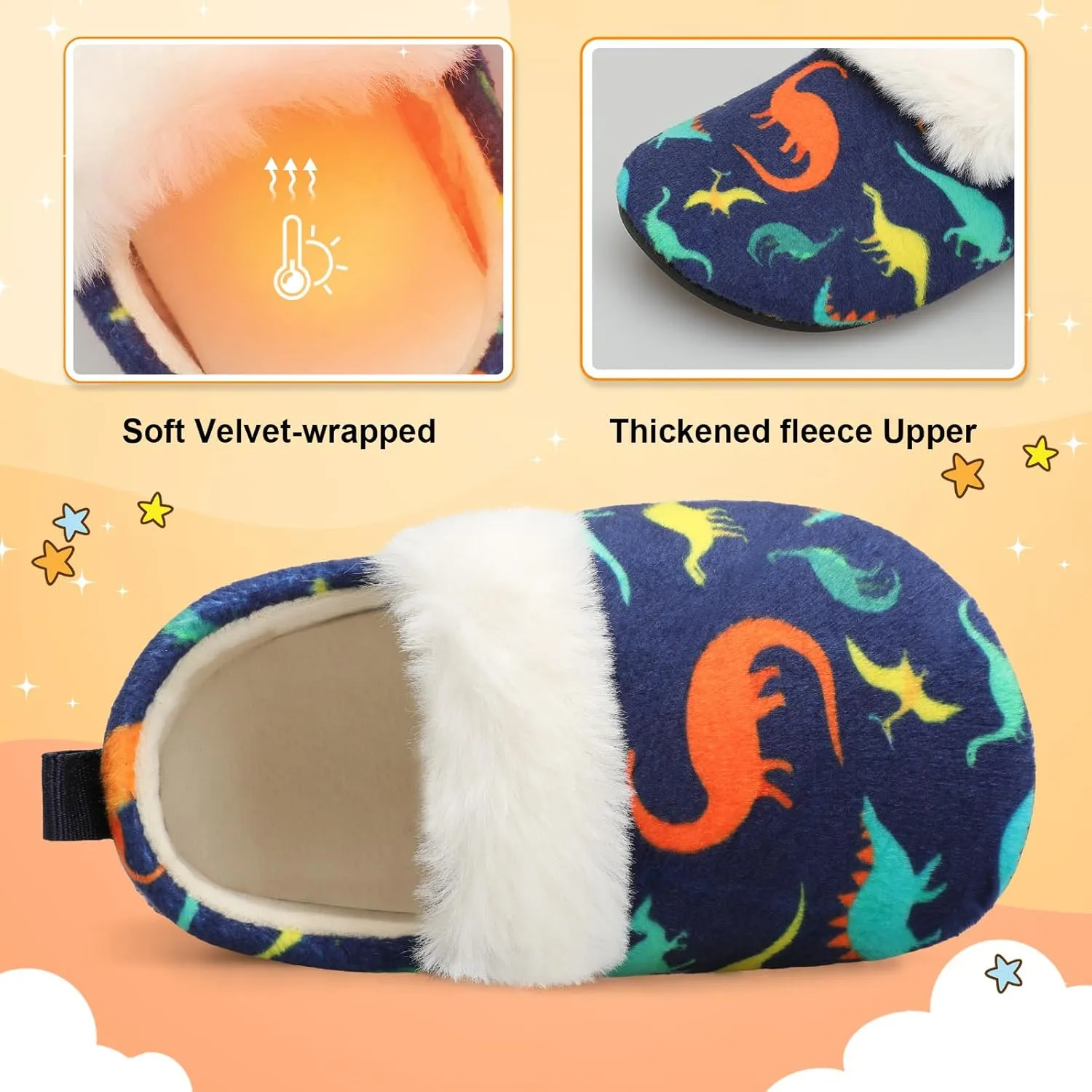 L-RUN Toddler Slippers for Girls Boys Warm House Shoes for Kids Baby Sock Shoes Non-Slip Rubber Sole Winter Home Slippers for Indoor