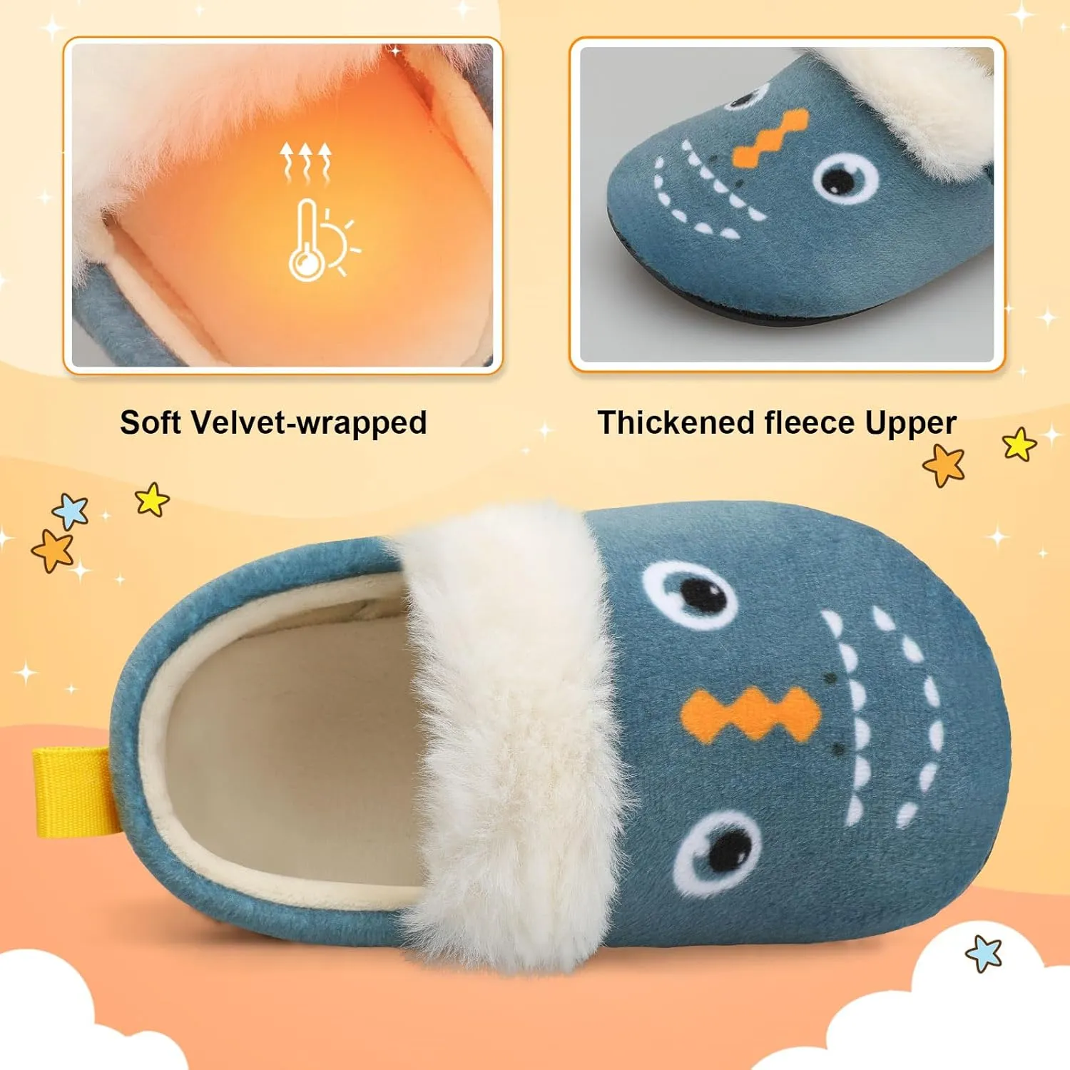 L-RUN Toddler Slippers for Girls Boys Warm House Shoes for Kids Baby Sock Shoes Non-Slip Rubber Sole Winter Home Slippers for Indoor