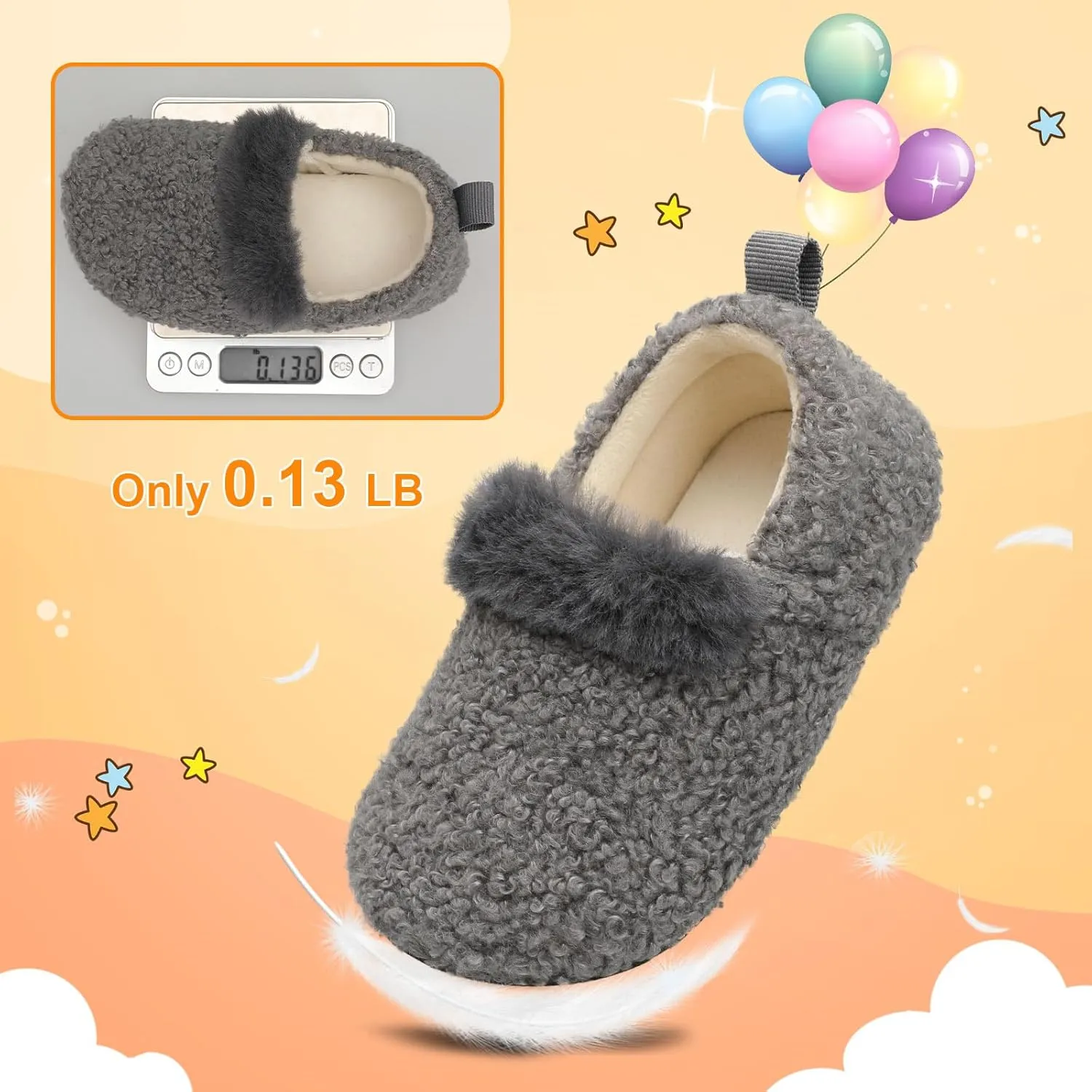 L-RUN Toddler Slippers for Girls Boys Warm House Shoes for Kids Baby Sock Shoes Non-Slip Rubber Sole Winter Home Slippers for Indoor