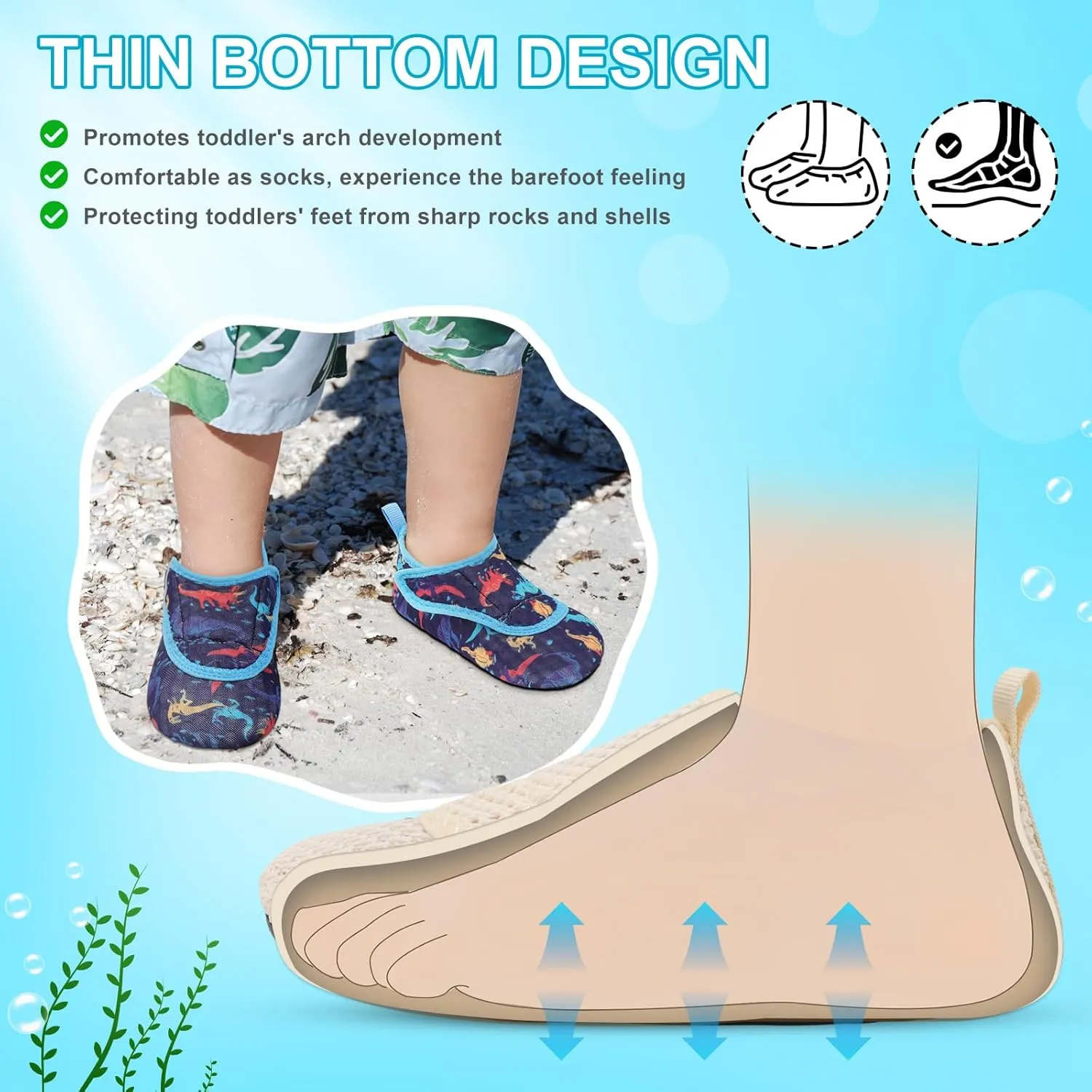 L-RUN Toddler Water Shoes Boys Girls Barefoot Beach Swim Shoes Quick Dry Kids Aqua Socks Non-Slip Wide Baby House Slippers