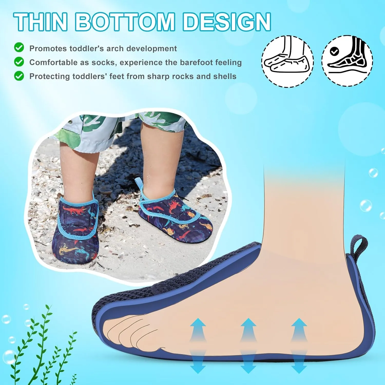 L-RUN Toddler Water Shoes Boys Girls Barefoot Beach Swim Shoes Quick Dry Kids Aqua Socks Non-Slip Wide Baby House Slippers
