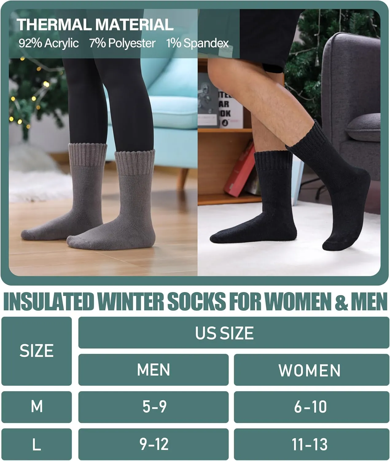 LANLEO Women Men Thermal Socks Warm Winter Extra Thick Insulated Heated Ski Crew Boot Socks for Cold Weather