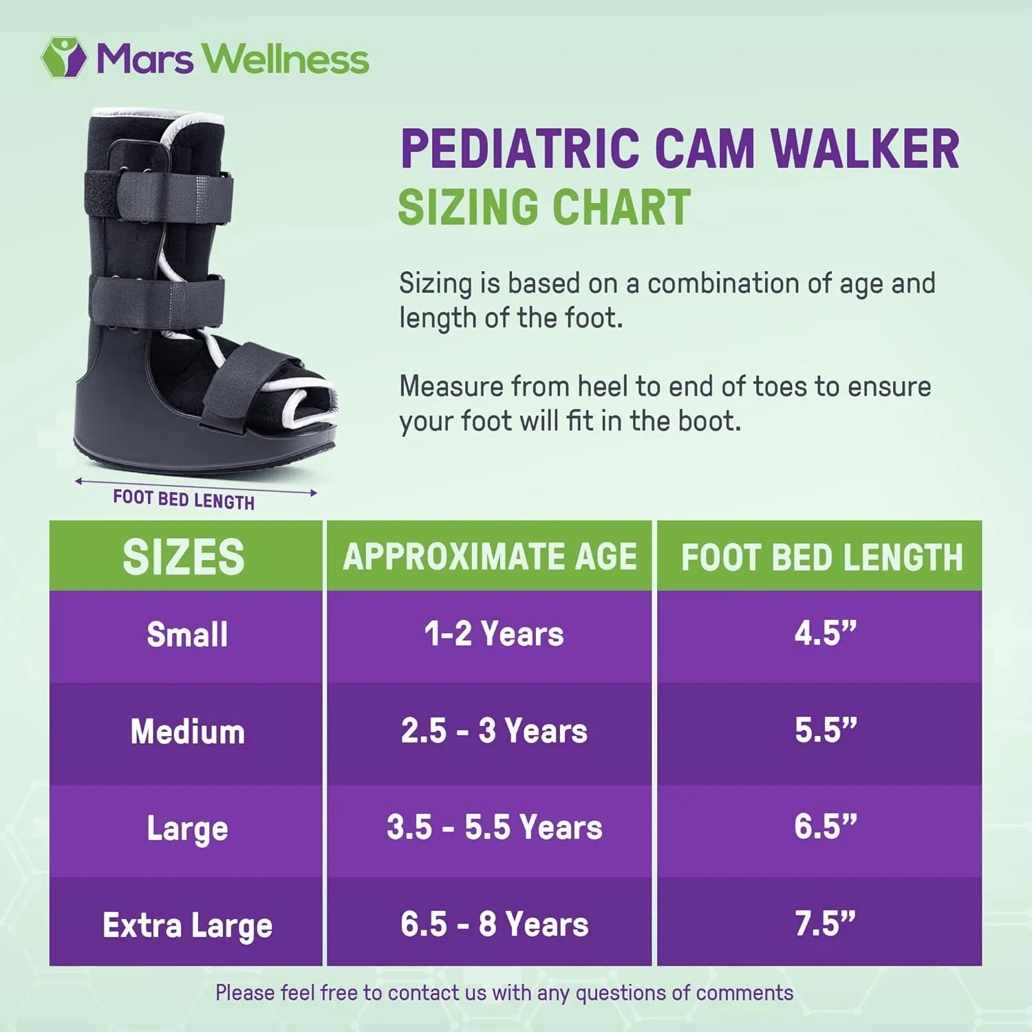 MARS WELLNESS Pediatric Walking Boot For Kids - Sprained Ankle Pediatric Ankle Brace - Kids Walking Boot - Large - Fits Children Ages 3.5-5.5 Years Old