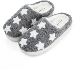Memory Foam Slippers for Women - House Slip-on with Colorful Hearts & Stars Pattern Cute Cozy Bedroom shoes