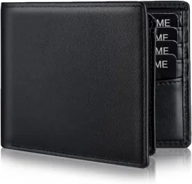 Mens Genuine Leather Bifold RFID Blocking Wallet with 14 Card Slots, ID Window & 2 Cash Pocket - Includes Gift Box