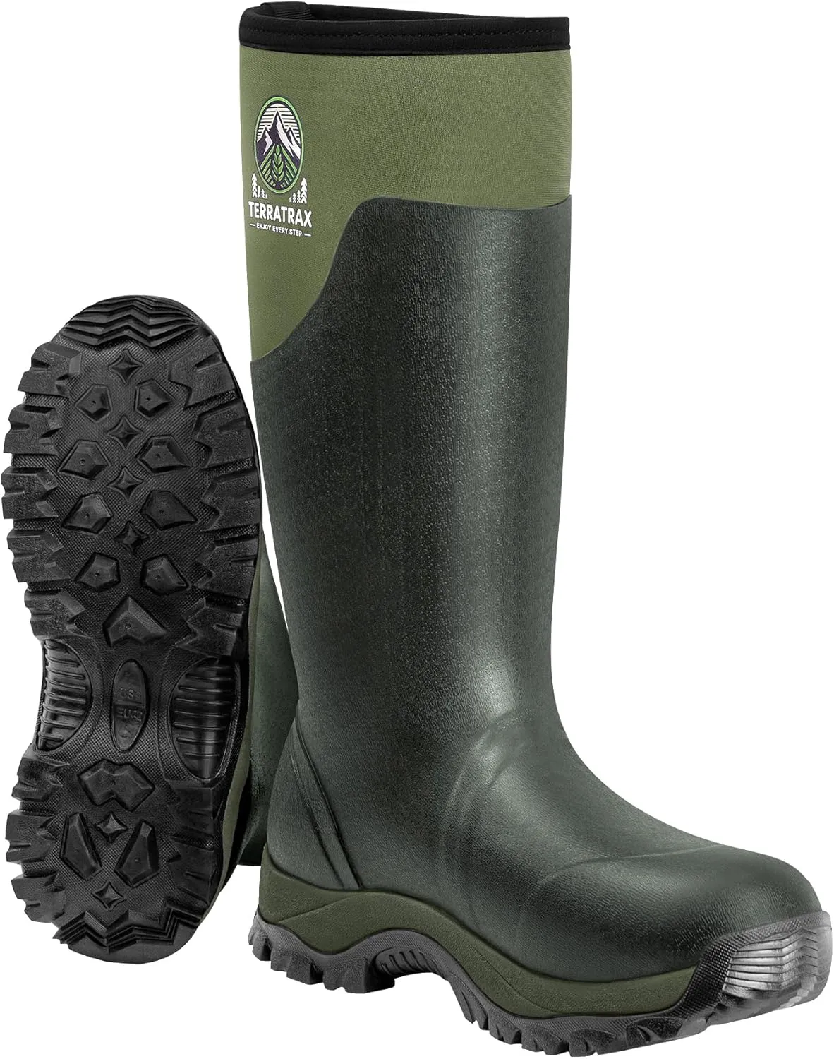 Men's Waterproof Insulated Rubber Hunting Boots  6mm Neoprene Rain Boots for Outdoor Work, Fishing, Farming & Gardening