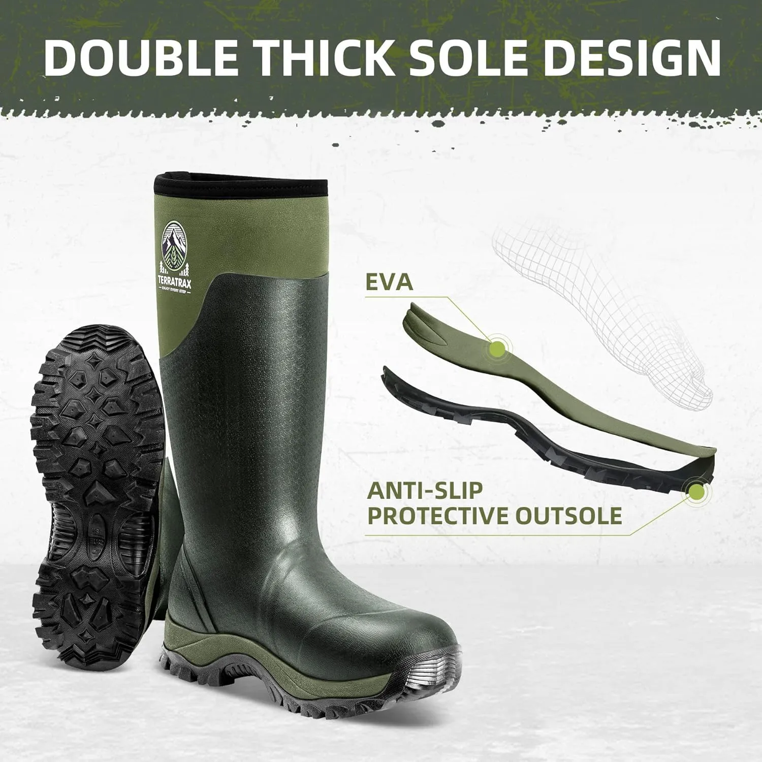 Men's Waterproof Insulated Rubber Hunting Boots  6mm Neoprene Rain Boots for Outdoor Work, Fishing, Farming & Gardening