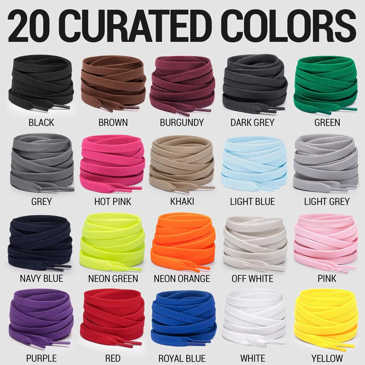 Miscly Flat Shoe Laces for Sneakers, Multiple Lengths and Colors Available