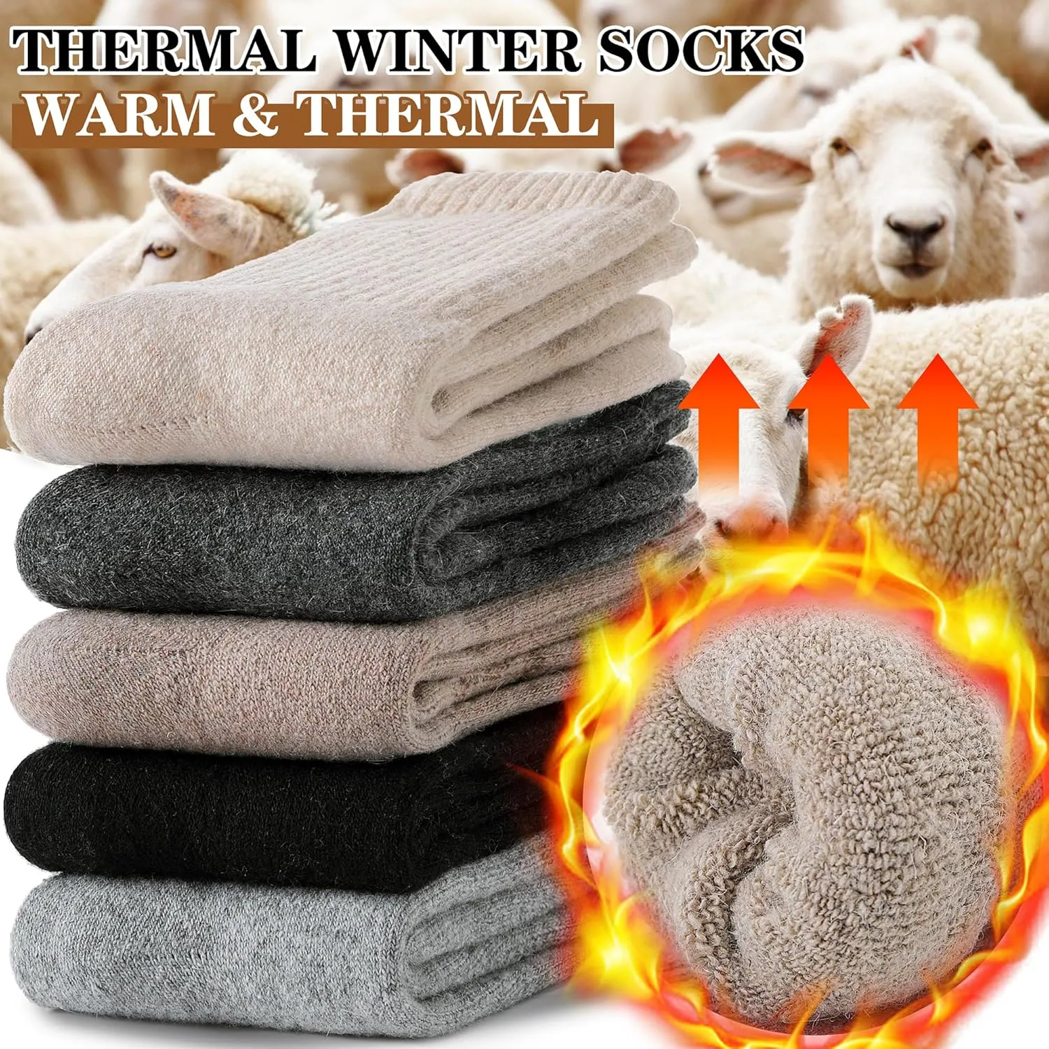 MOGGEI 5 Pairs Womens Merino Wool Socks Hiking Warm Winter Thick Thermal Crew Cozy Cabin Ladies Gift Comfy Boot Work Socks
