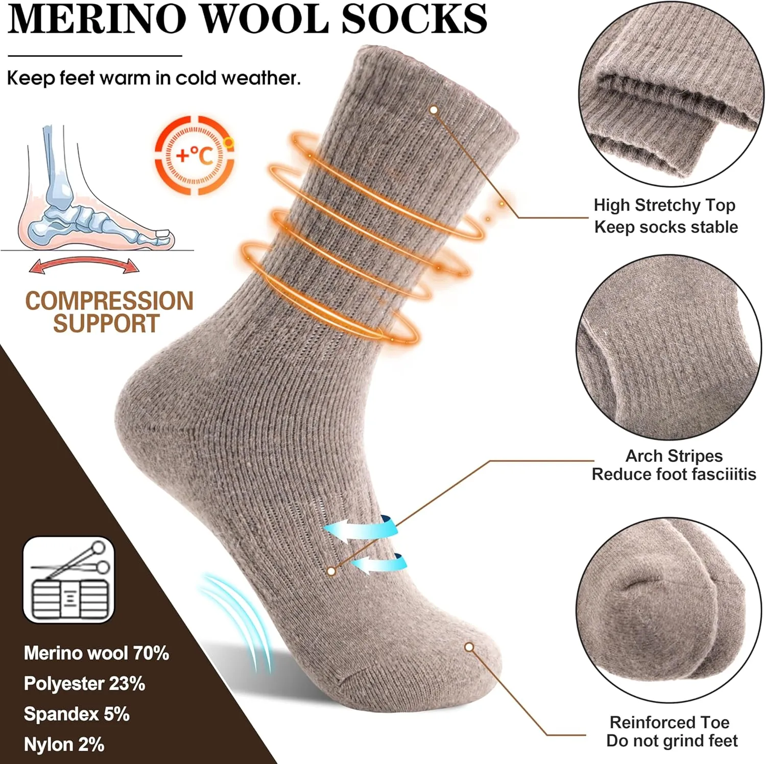MOGGEI 5 Pairs Womens Merino Wool Socks Hiking Warm Winter Thick Thermal Crew Cozy Cabin Ladies Gift Comfy Boot Work Socks