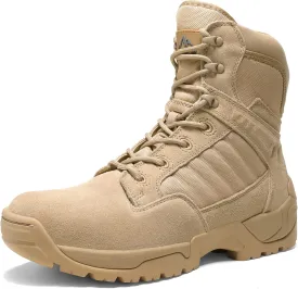 NORTIV 8 Men's Military Tactical Work Boots Side Zipper Leather Motorcycle Combat Boots Trooper(6-8 Inches)