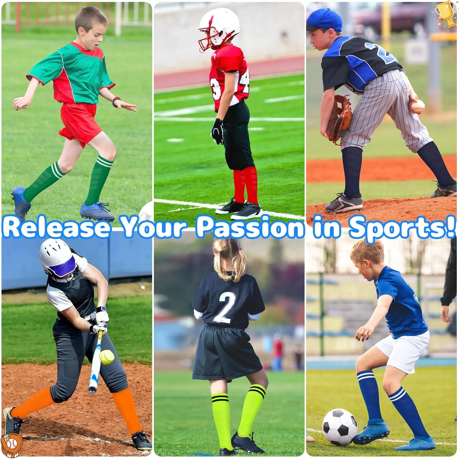 Olreco 2 Pack Adult Youth Kids Soccer Socks for Girls Boys Baseball Socks Men Women Team Sport Softball Football Accessories