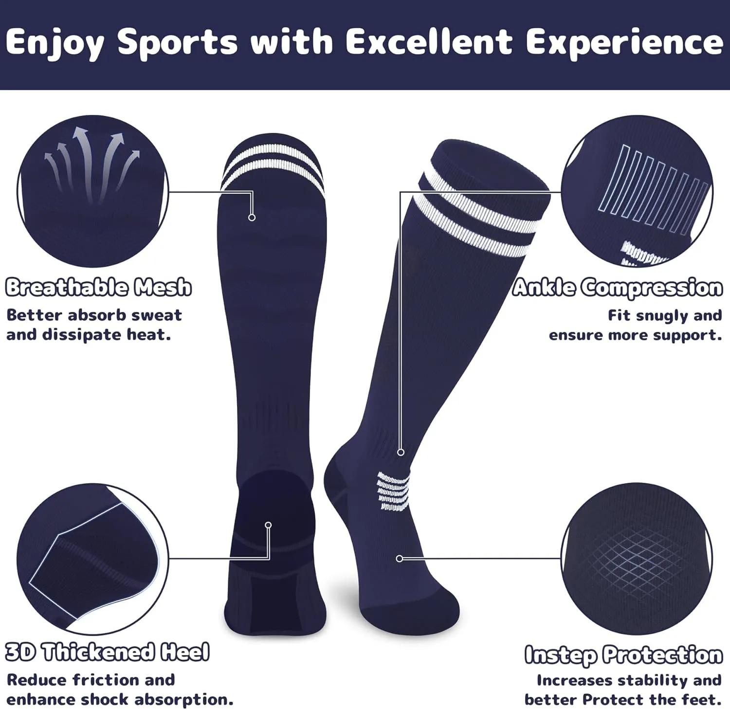 Olreco 2 Pack Adult Youth Kids Soccer Socks for Girls Boys Baseball Socks Men Women Team Sport Softball Football Accessories