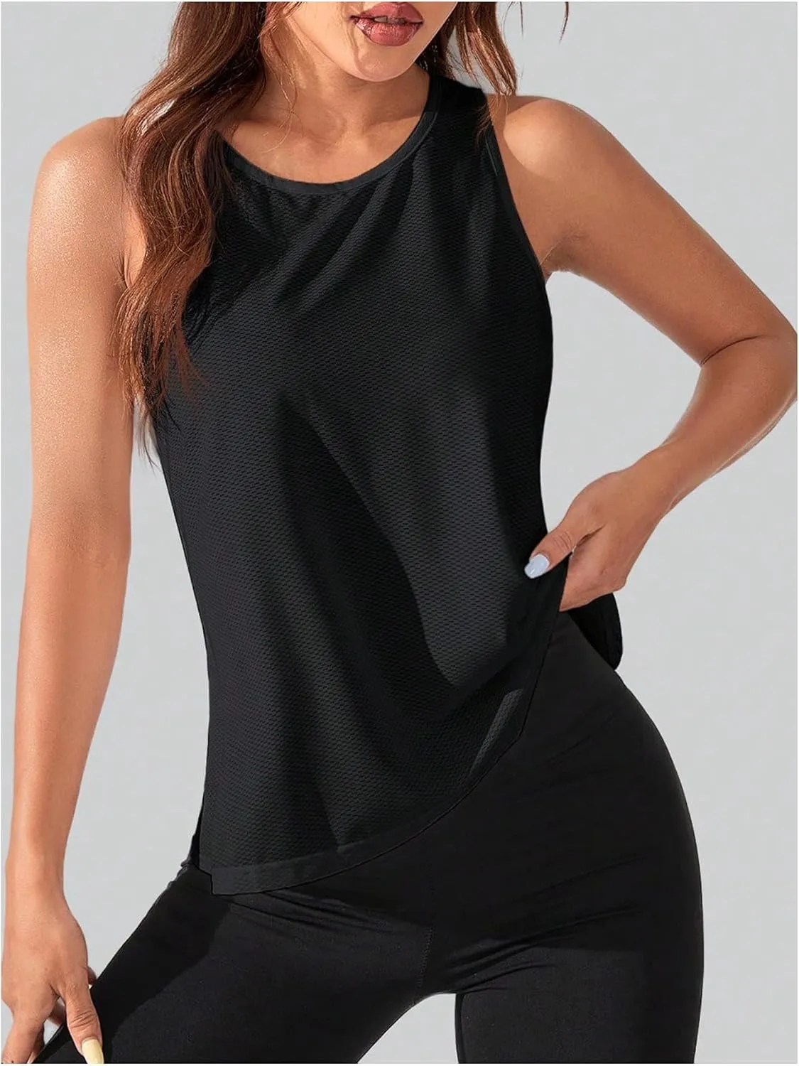 OYOANGLE Women's Sports Workout Tops Open Back Running Tank Top Racerback Casual Yoga Athletic Shirts