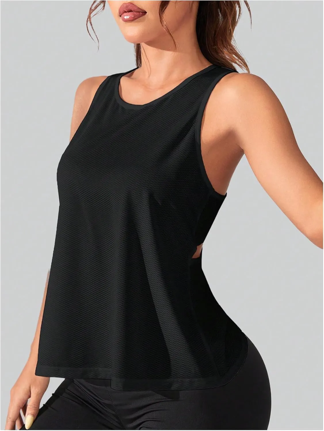 OYOANGLE Women's Sports Workout Tops Open Back Running Tank Top Racerback Casual Yoga Athletic Shirts